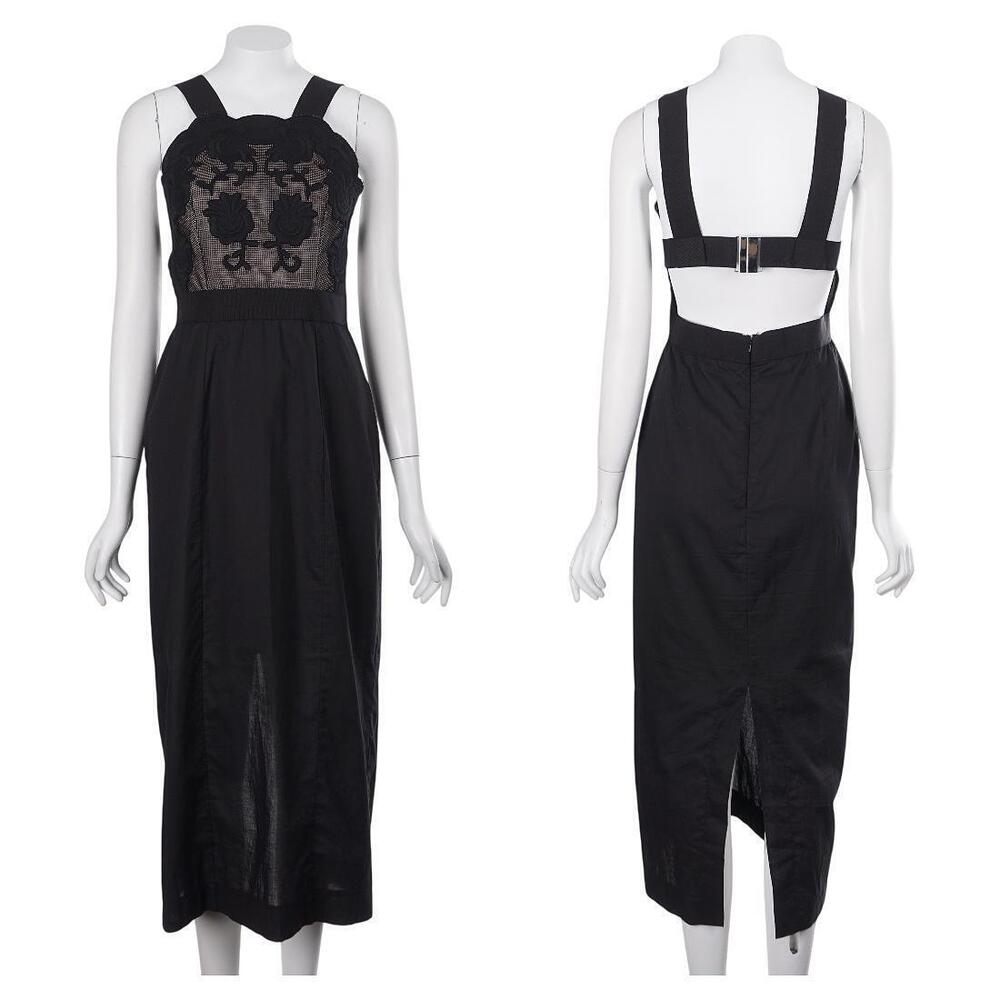 Alice McCall Dress 4 Black Embroidered Sleeveless Open Back Midi